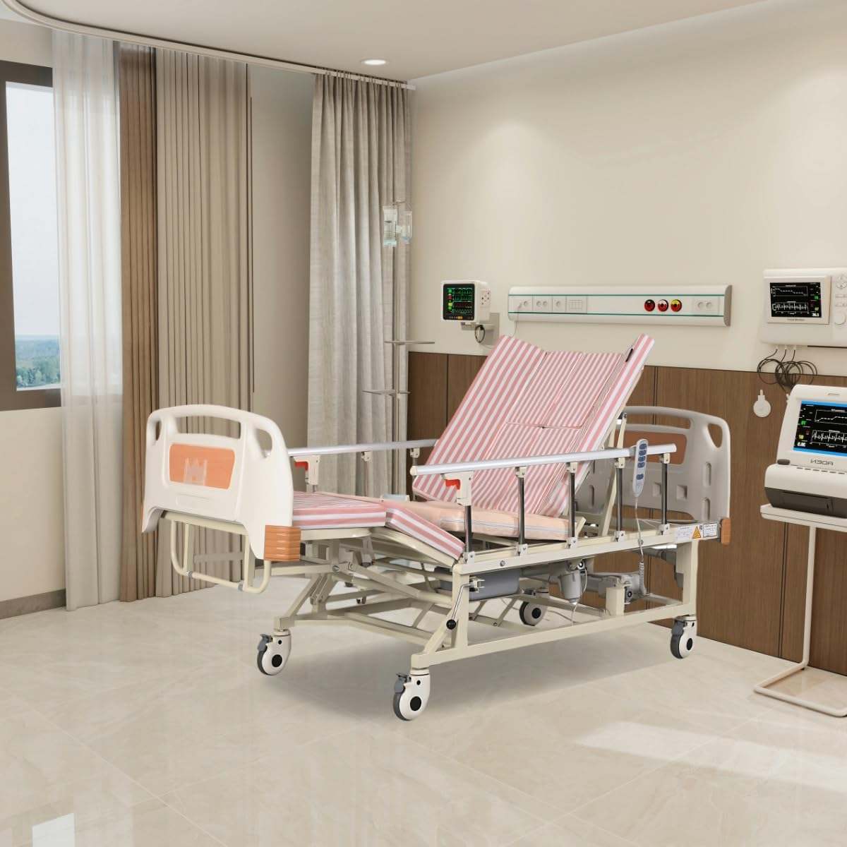 Semi-Electric Beds 4-Function Hospital Medical Beds with Mattress and Side Rails